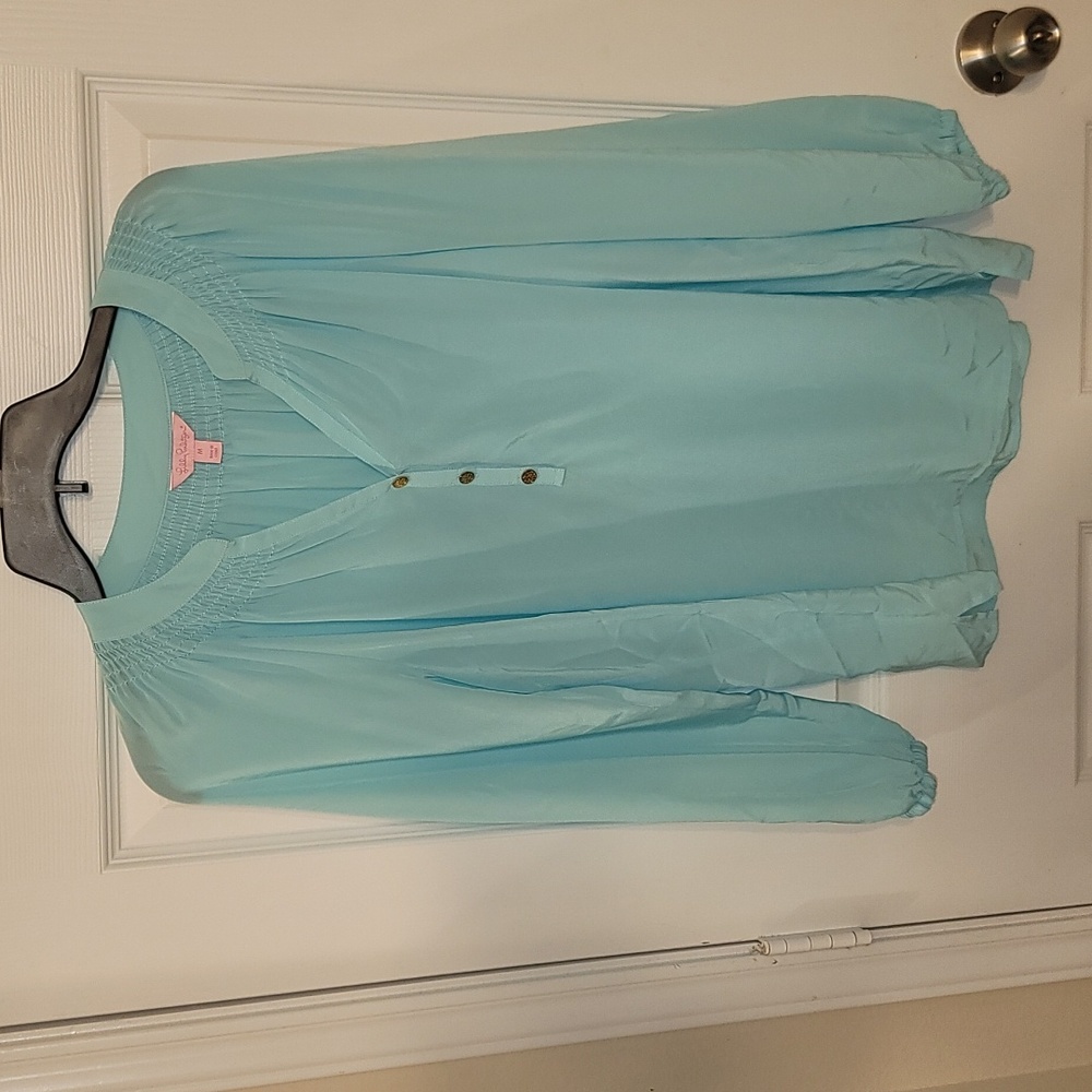 Lilly Pulitzer Light Blue / Silk Elsa Shirt Top Blouse Size m